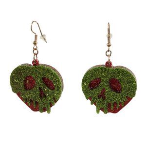 Glitter Poison Apple Skull Earrings Green Red Drip Heart Dangle Cosplay Jewelry